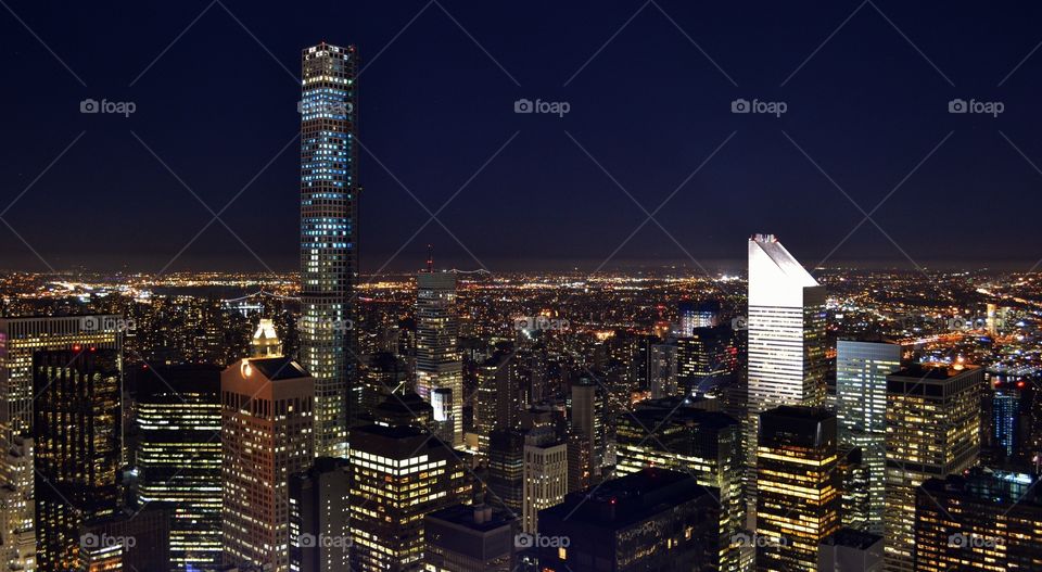 432 Park and Downtown Manhattan Skyscrapers at night