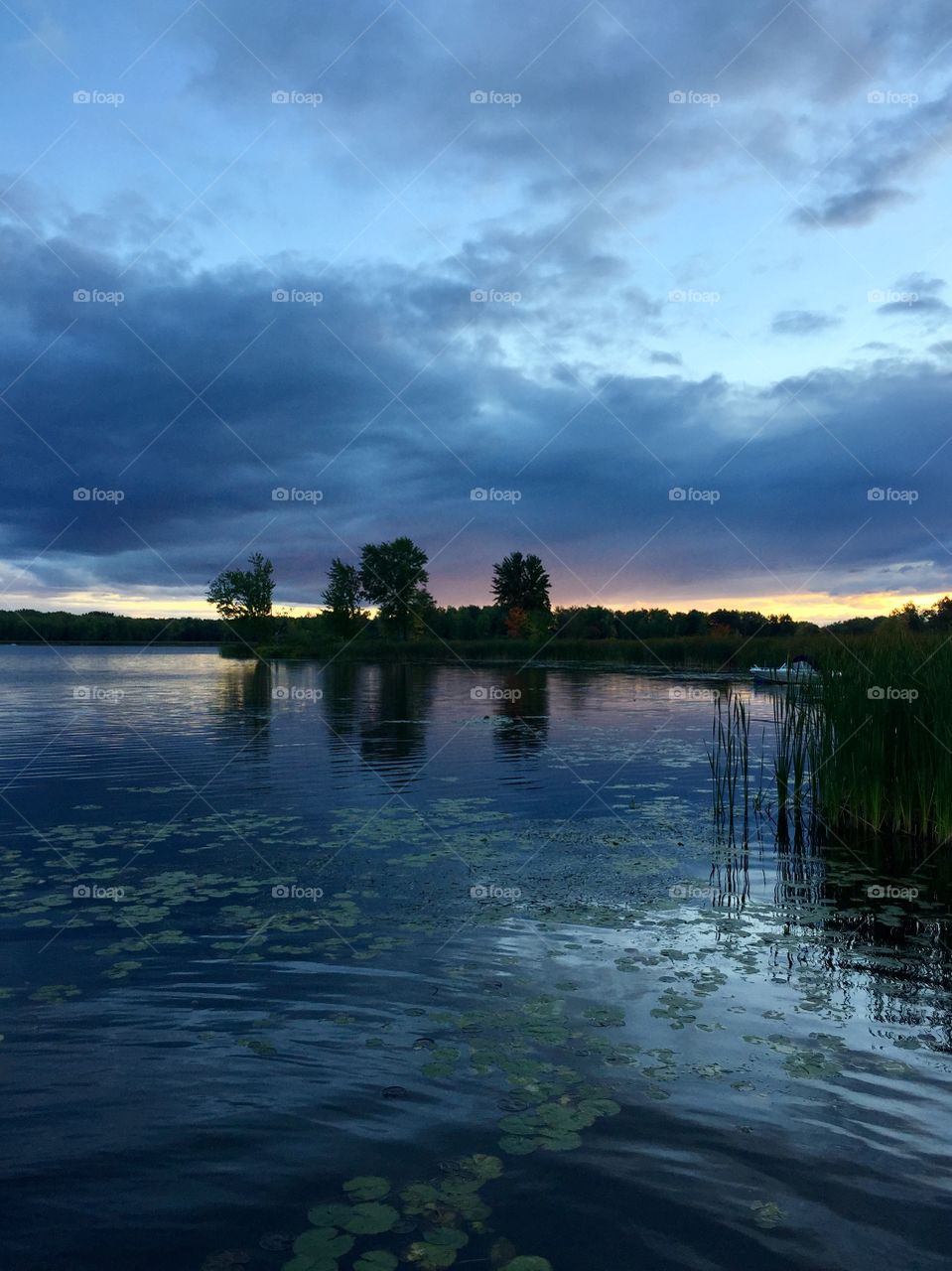 Beautiful lake scene at dusk