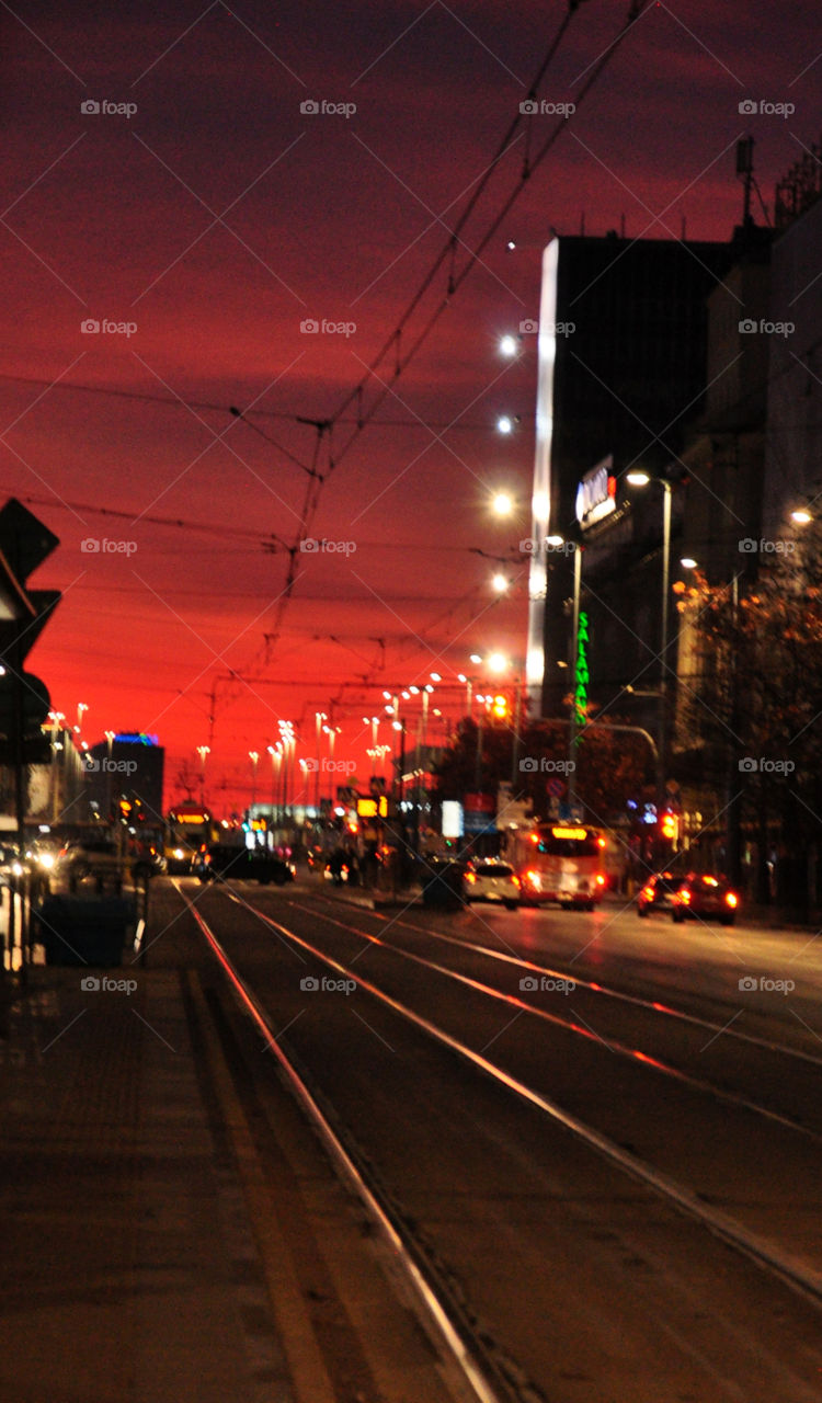 Red sunset in Warsaw 