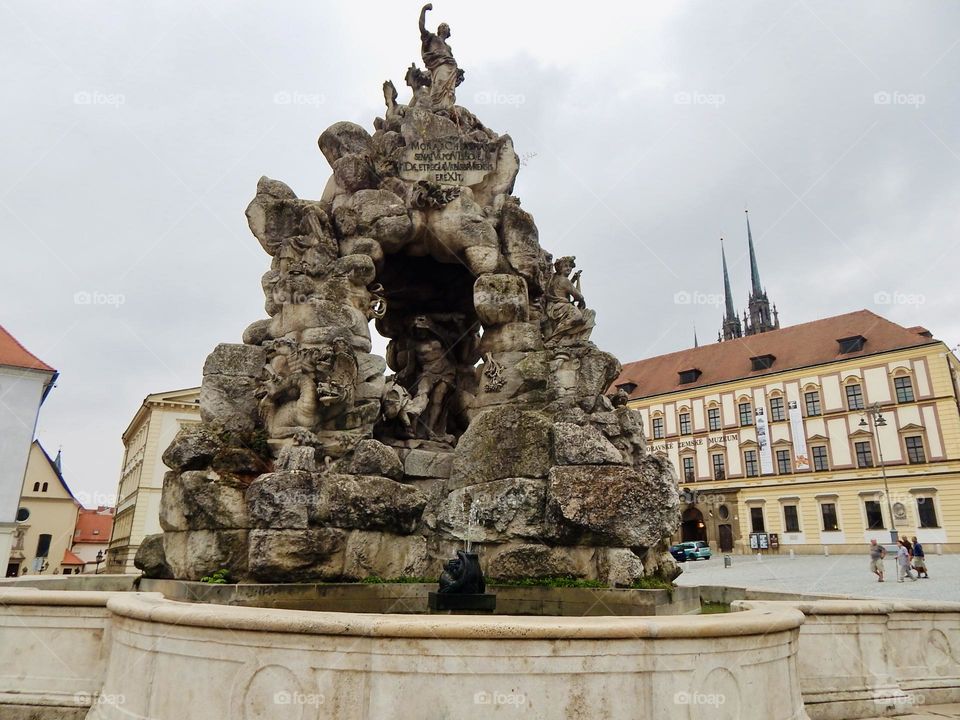 Triangular pedestal in the fountain, Brno, Czech Republic 