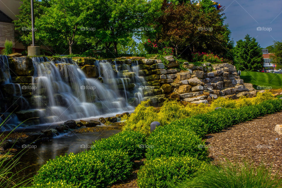 green trees waterfall rocks by crw178