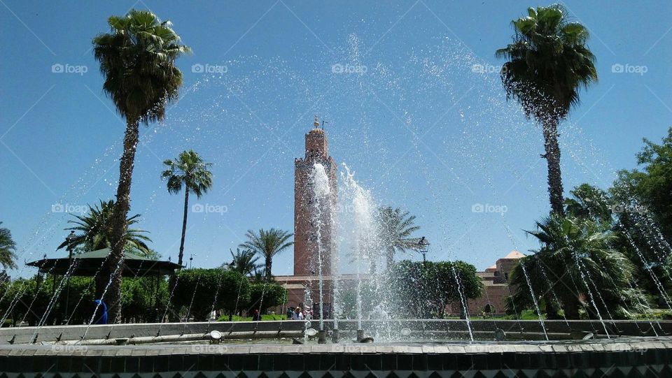 Magic fountain and have highest minaret at marrakech City in Morocco