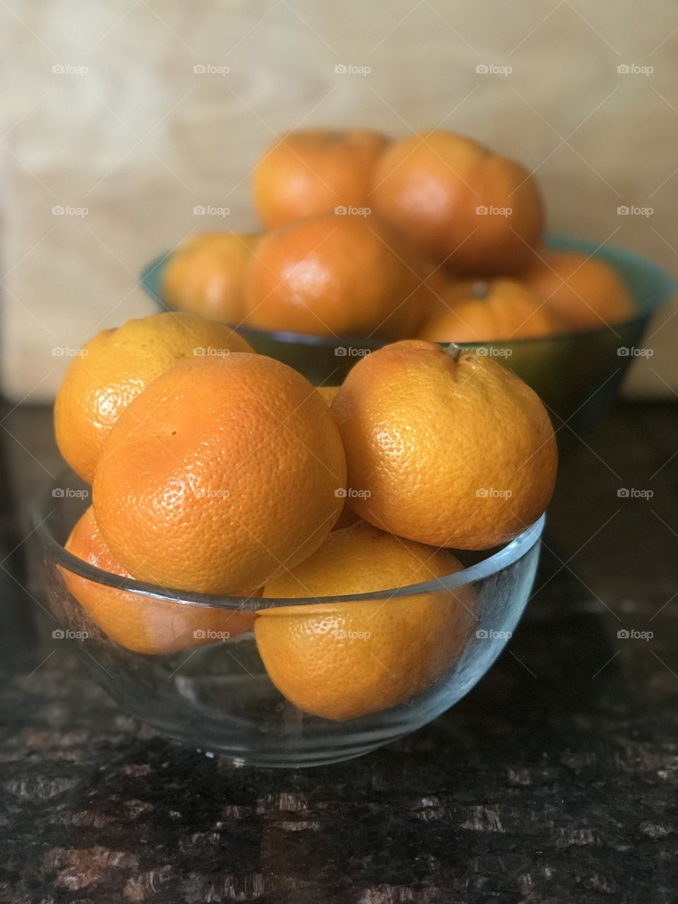 Blue and orange combination, oranges in a blue bowl