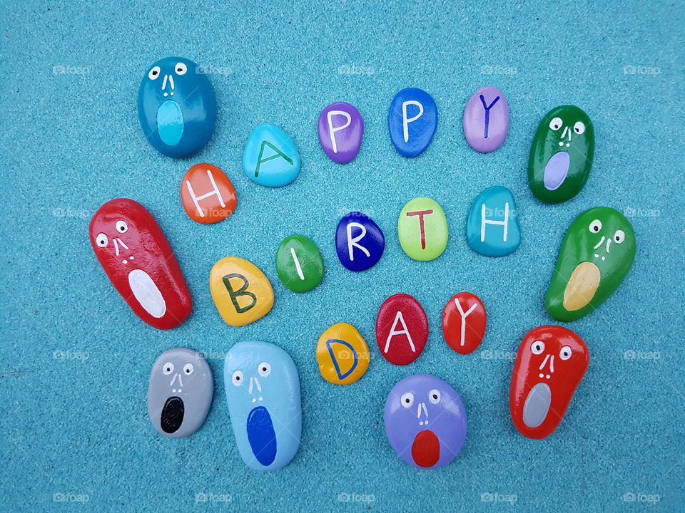 Happy Birthday to you with multicolored screamer stones