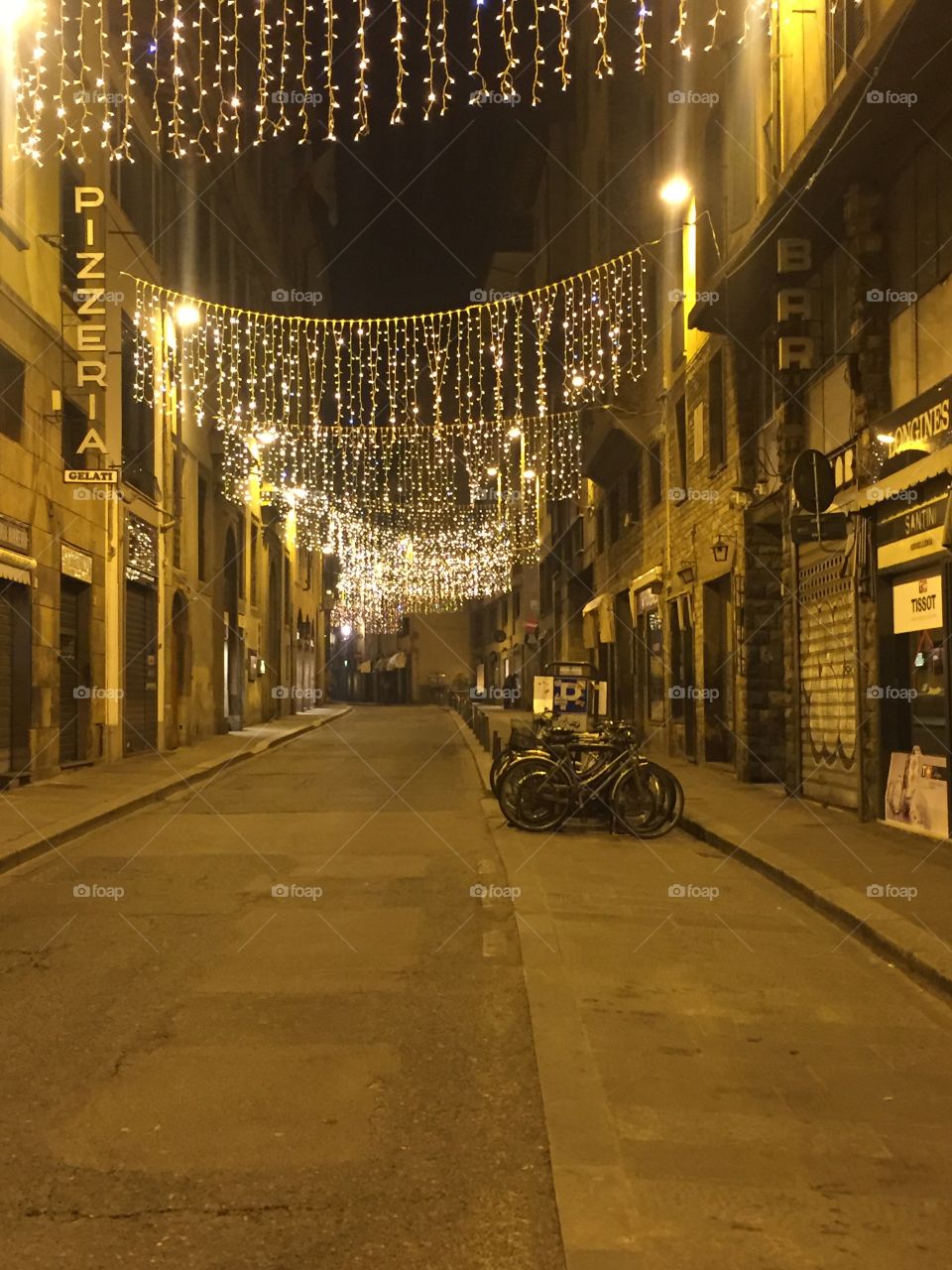 Empty street in Florence, Italy in December 