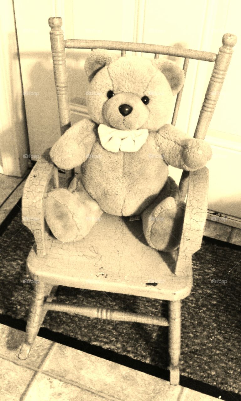 sentiment. my bear that my dad got me when I was a child after he brought home his first paycheck from a steady job.  before then we couldn't afford toys.  the chair belonged to my husband's great grandfather when he was a child. 