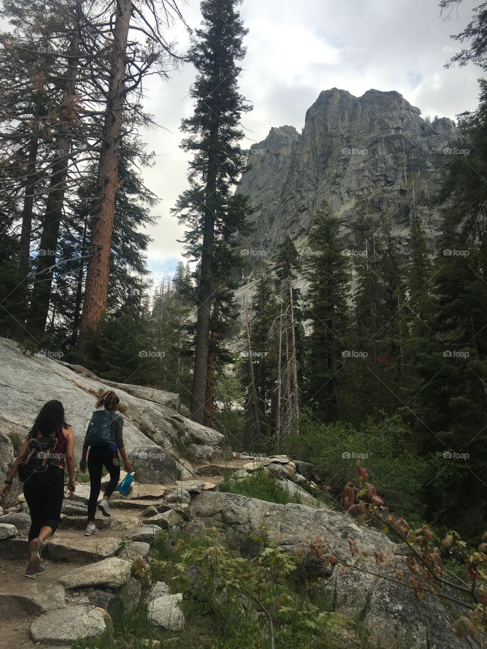 Hiking to the waterfall is sequoia national park California USA 