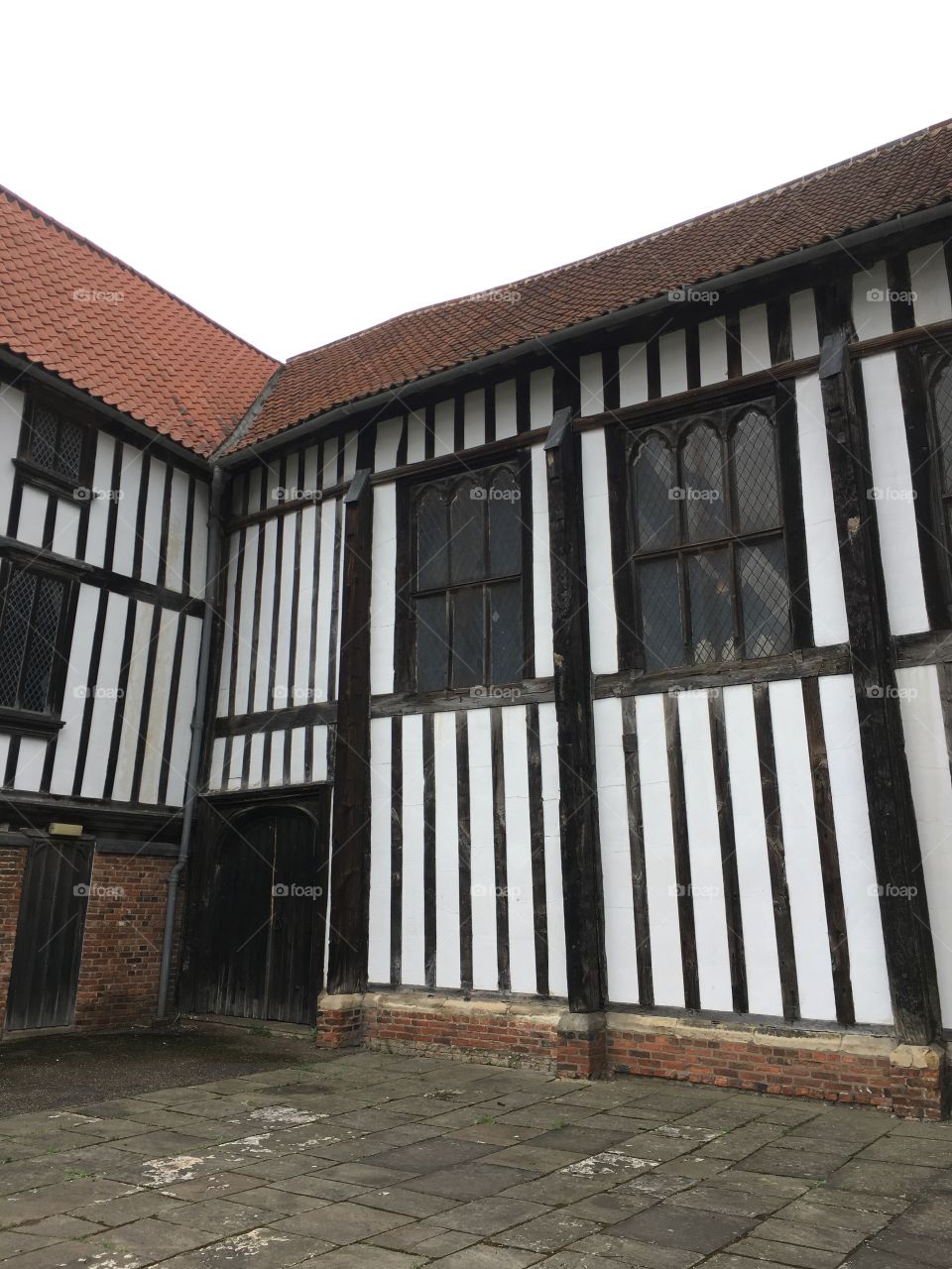 Exterior view of the great hall with timber framing of the medieval Manor House at Gainsborough Old Hall