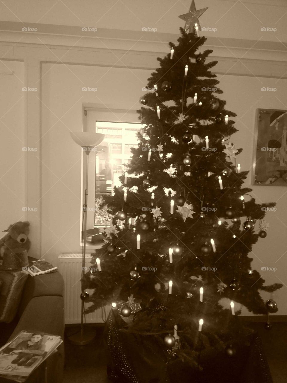 nostalgic christmas tree in sepia