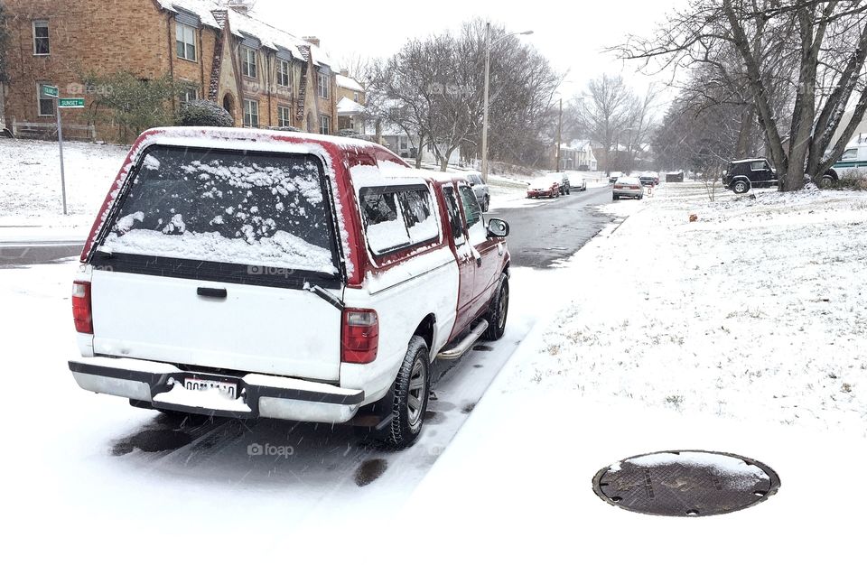 Midwestern United States snowy street scene