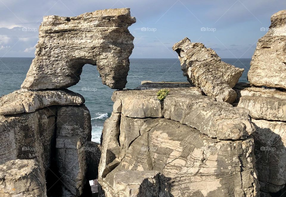 Rock formation on the coastline at Peniche, Portugal