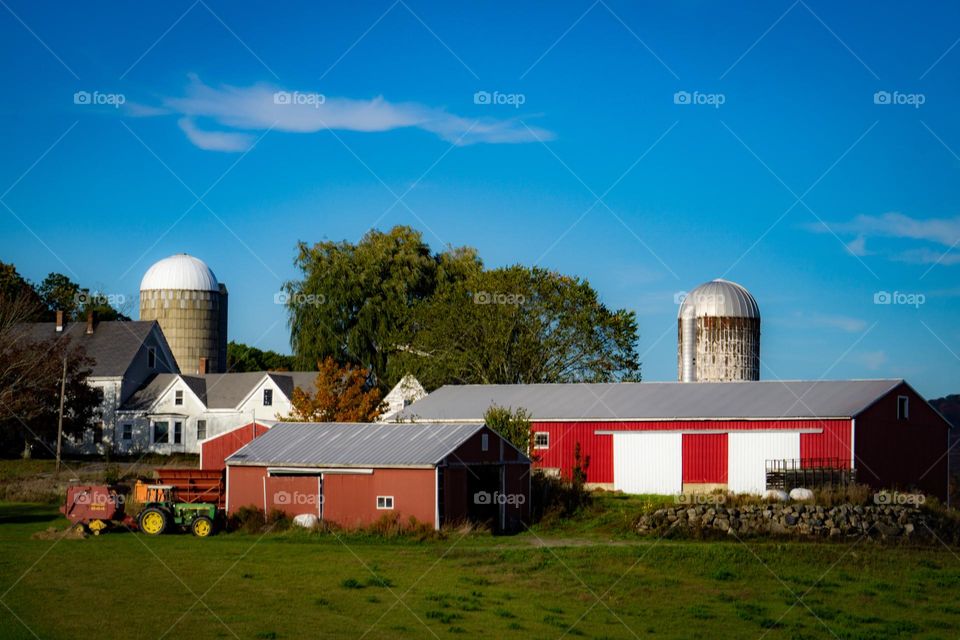 New England Farm on Clear Day
