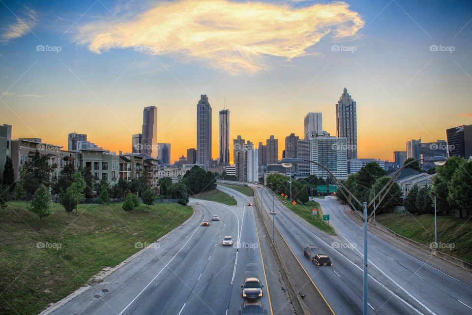 Sunset view of Iconic skyline of Atlanta