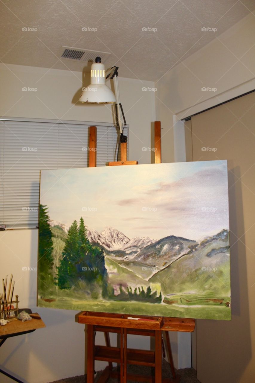 Oilpainting in progress. Colorado mountains. J.G 