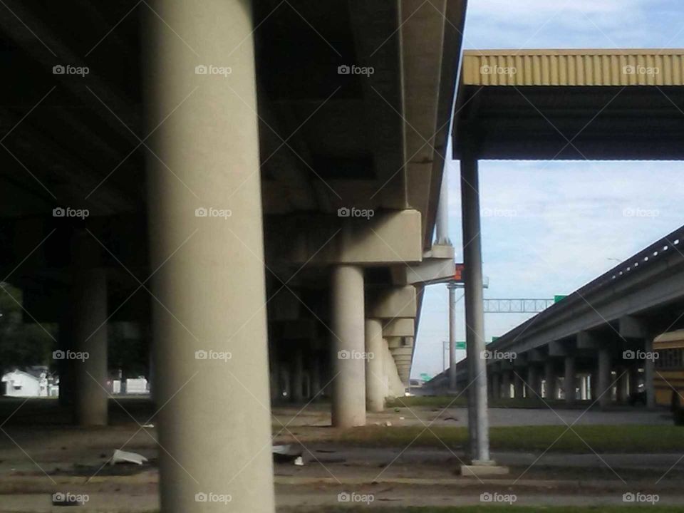 Bridge of shelter for the homeless underneath in New Orleans