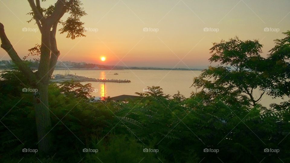 nesebar, sunset, romantic, beach, bulgaria, trees, reflection, wharf, boat