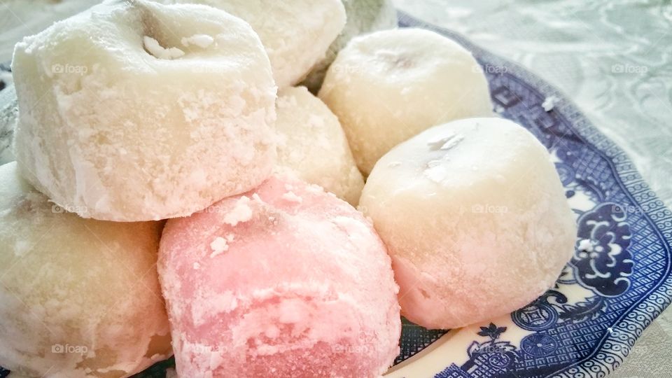 Mochi - A type of rice cake made from steamed flour and various grains. Usually filled with sweet red bean paste.