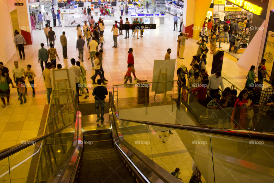 Shopping mall and  escalator