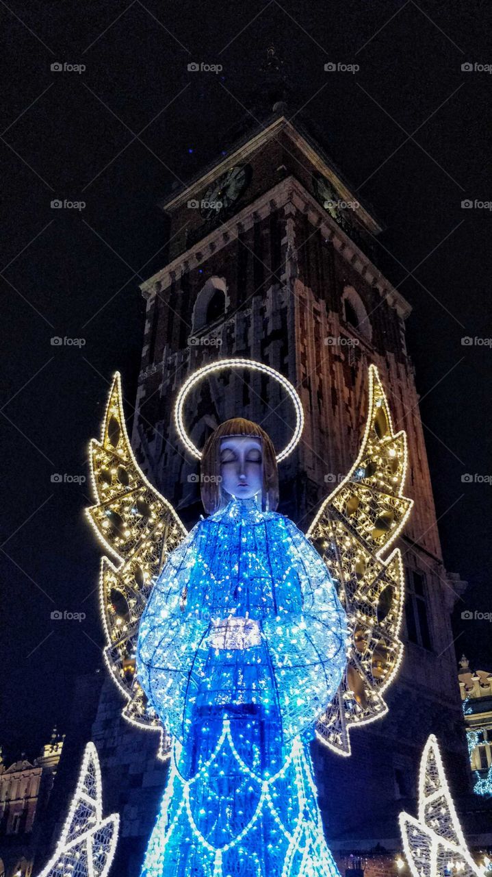 Old Town Square Krakow, Poland, light angel