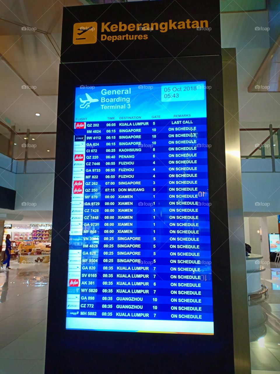 Departure board info at Soekarno Hatta international airport