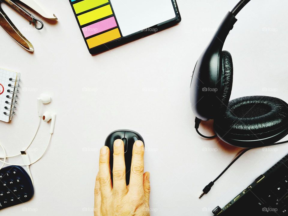 flat lay of a work desk