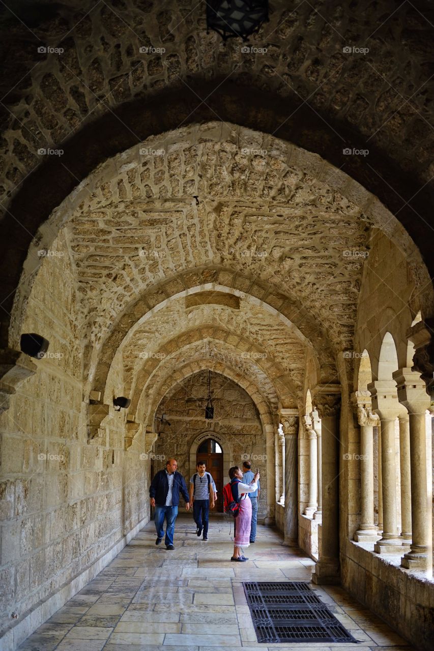 an alley inside the church of Nativity in Betlehem of Israel