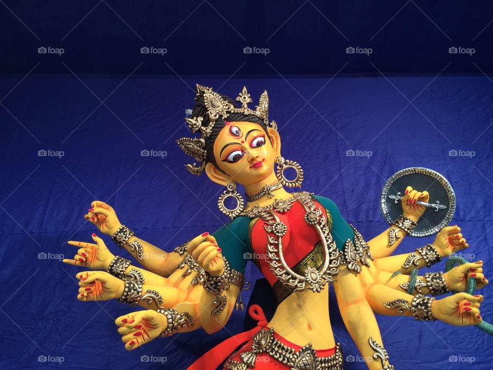Durga Puja pandal. A durga puja idol