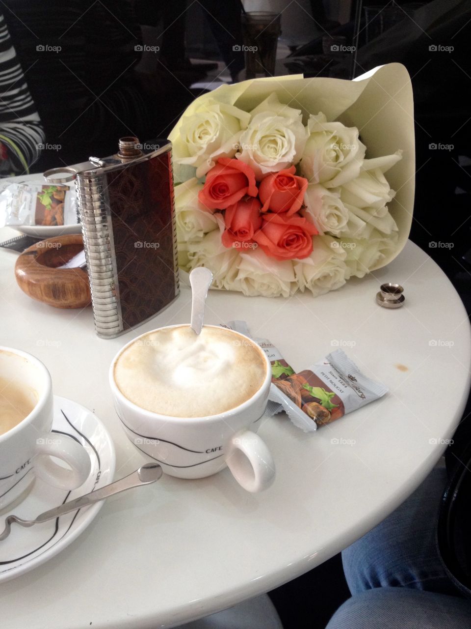 Morning coffee with flowers and alcohol canteen girls style