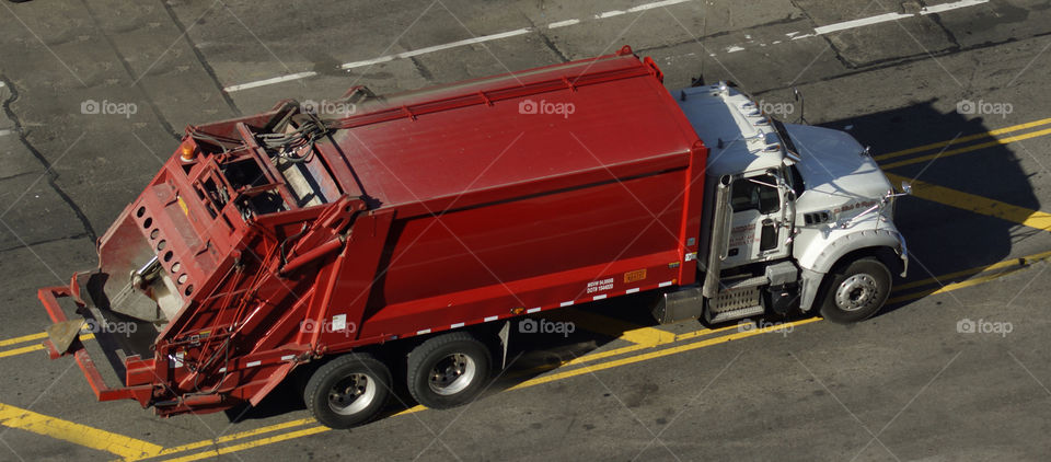 red garbage truck