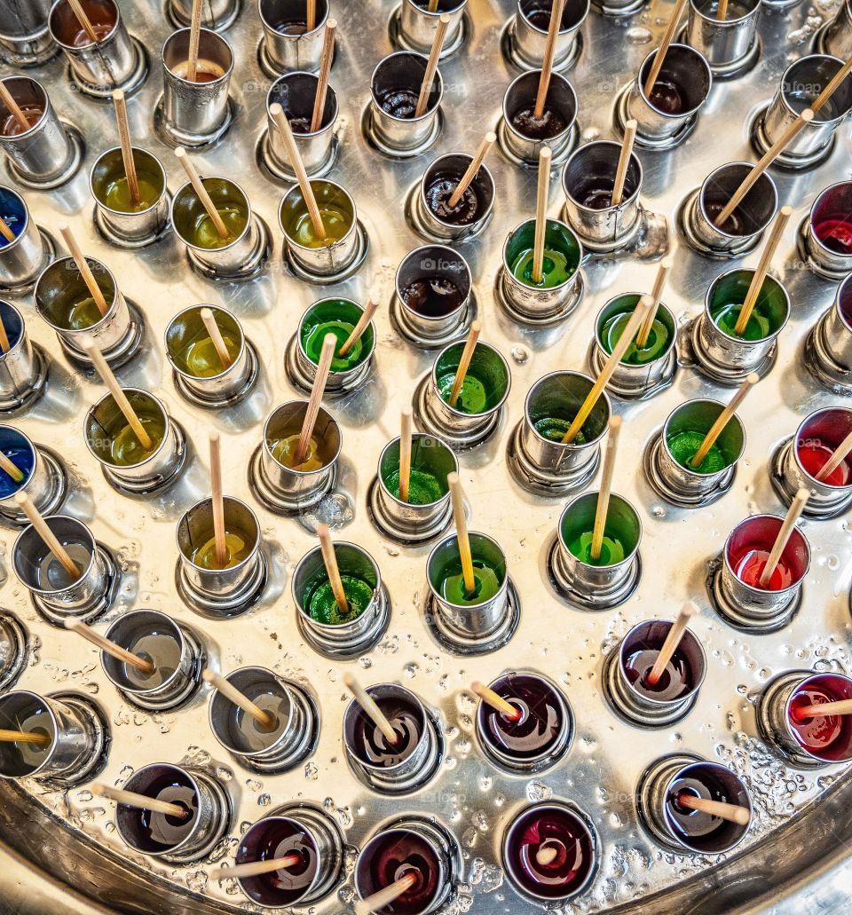 Colorful ice strick in the tank