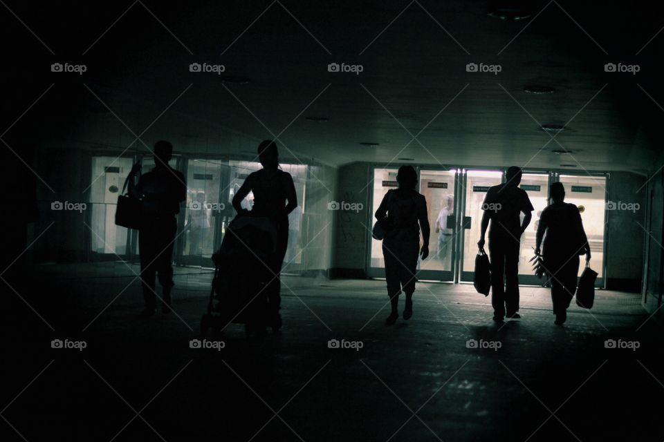 People in the underground tunnel in Moscow, Russia