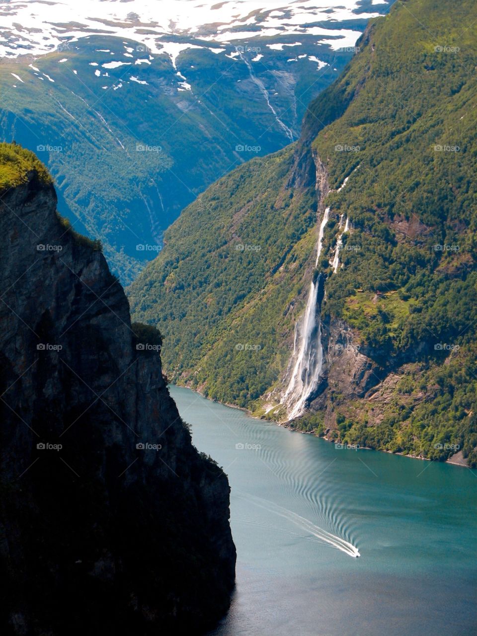 Geiranger Waterfall, Norway. The Geiranger Fjord with the Seven Sisters waterfall, Norway