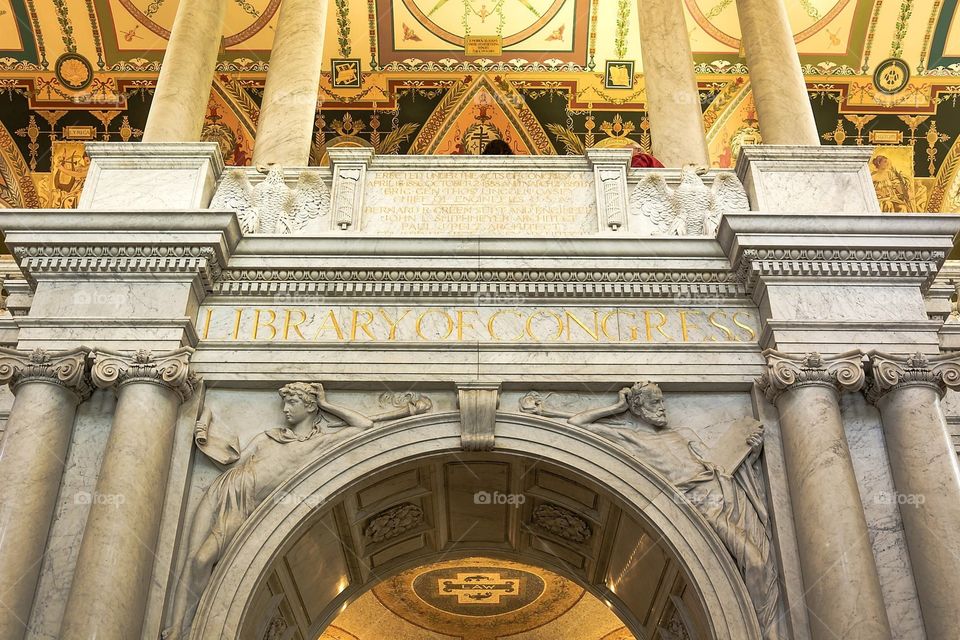 The decorated marble arch in the Library of Congress, Washington DC