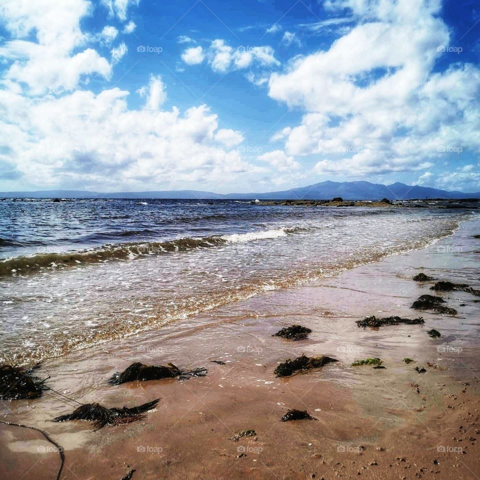 Scottish beach with seaweed