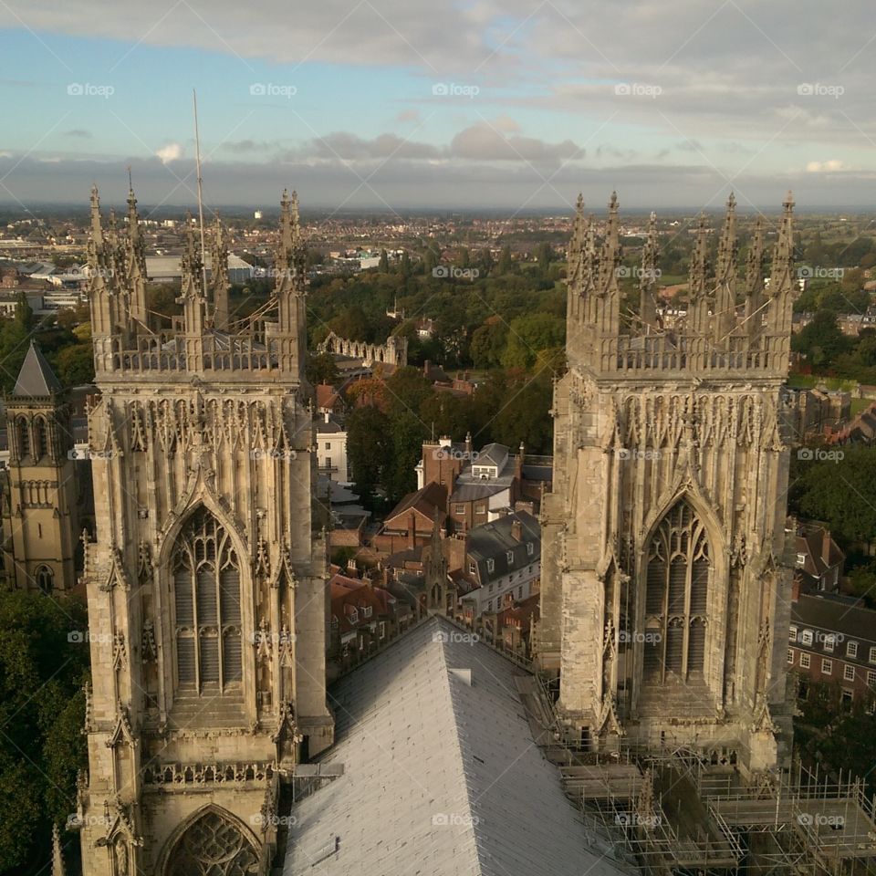 Looking out from the near top of York Minster.