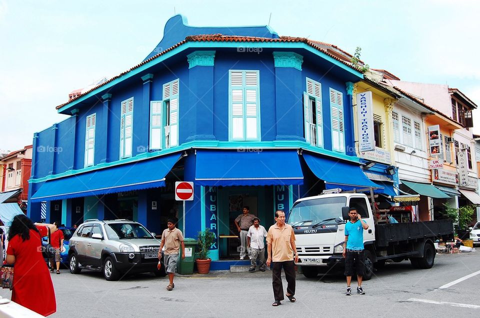 A blue building