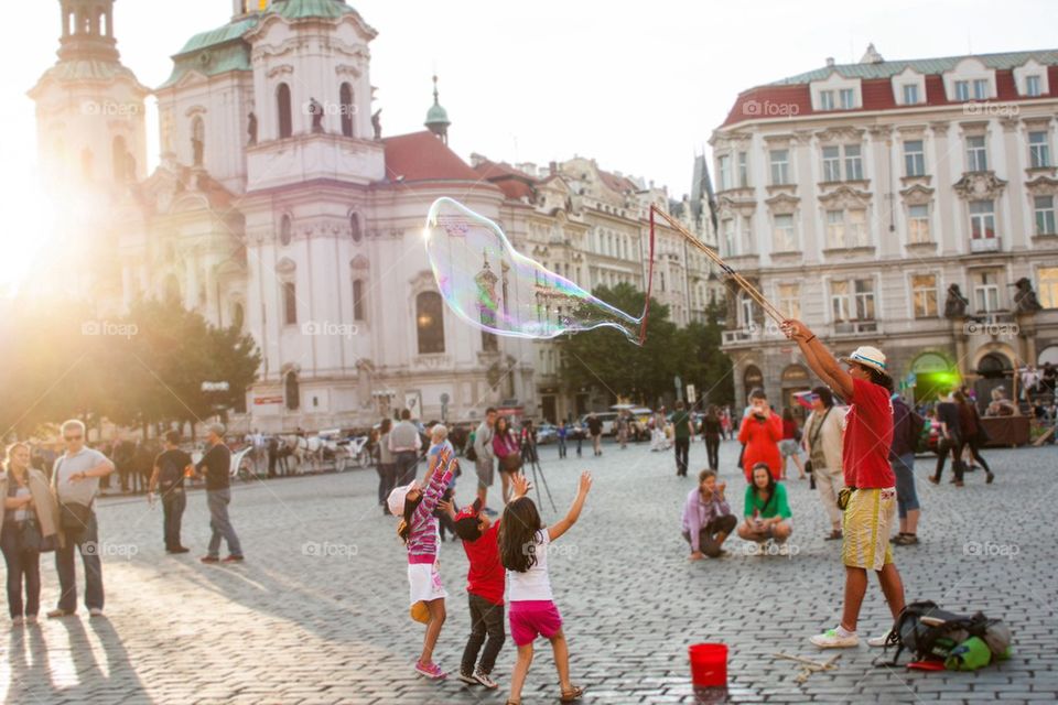 Kids playing in Prague 