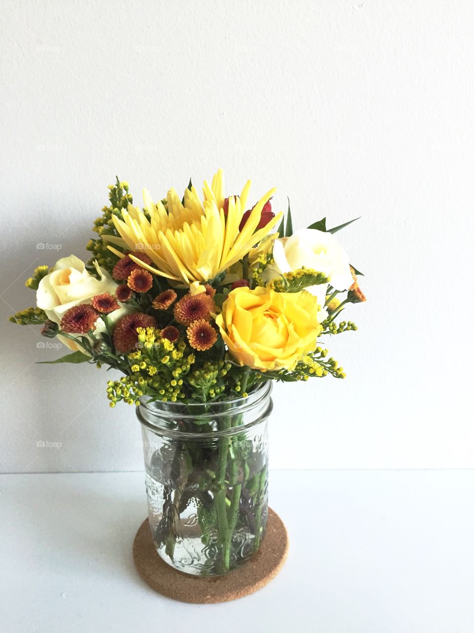 Flowers, mason jar, indoor, blank background, yellow roses, nature, plant, lifestyle 