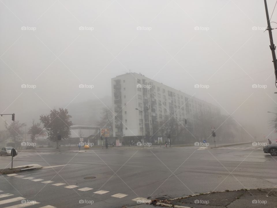 Novi Sad Serbia fog on the street
