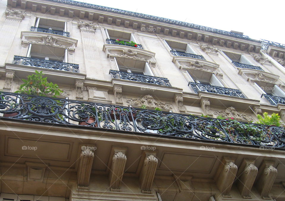 Looking up - French balconies. Looking up at French balconies