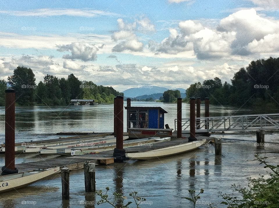 River scene. River scene, docks and boats