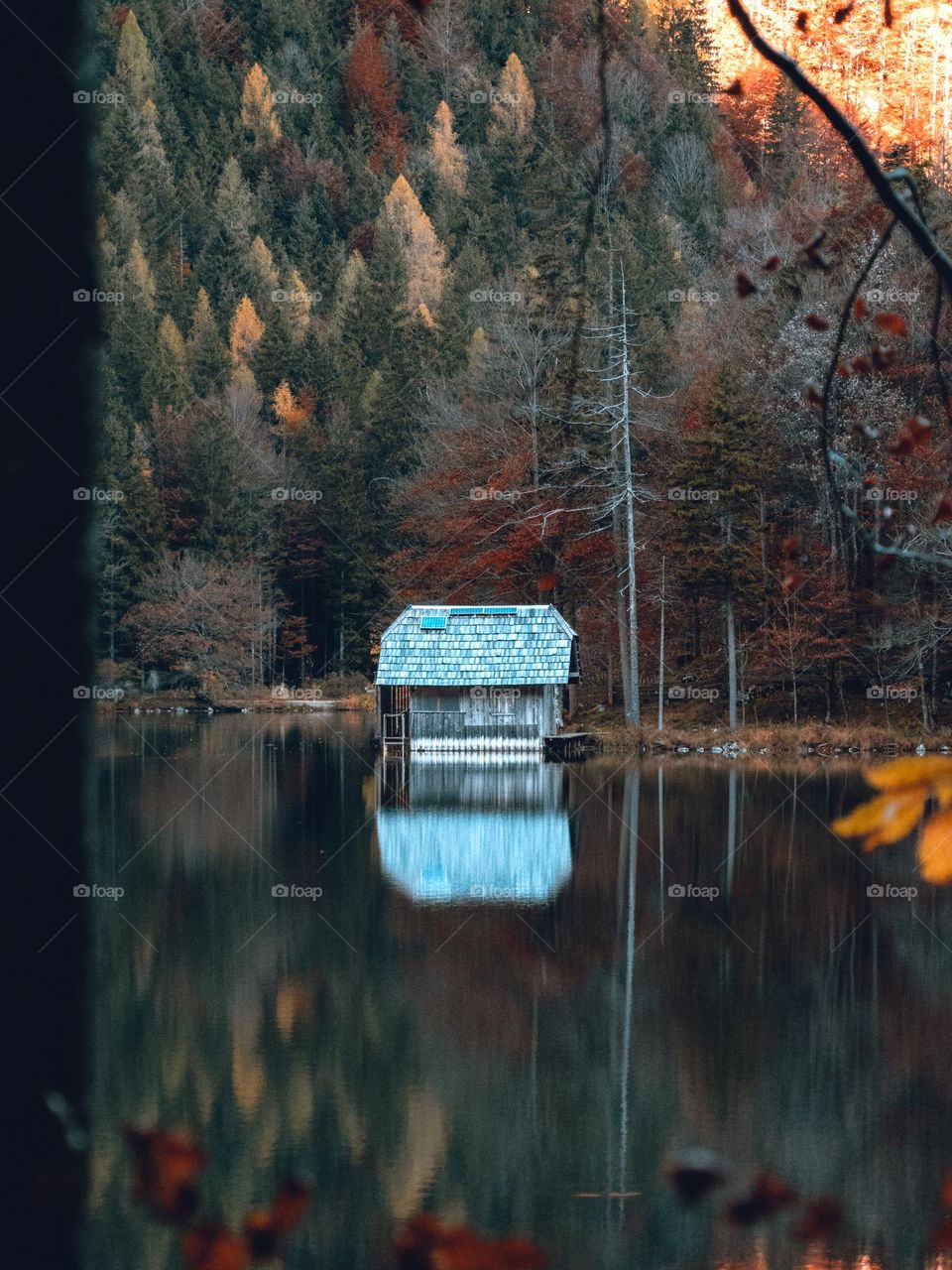 A wooden hut on the lake