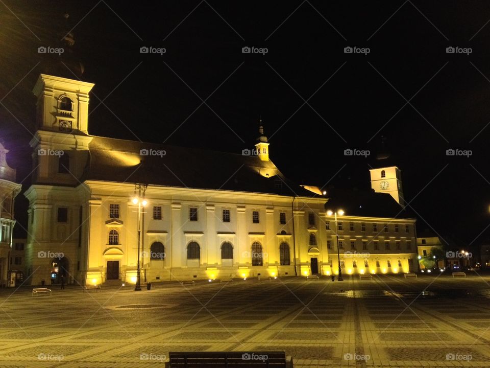 Sibiu Old Town Square. By night