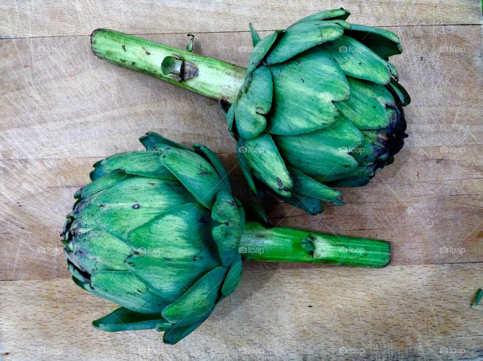 Elevated view of artichokes