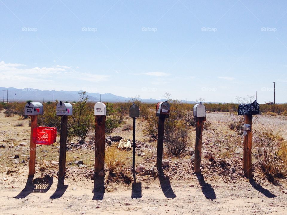 In front of Mailbox in the desert