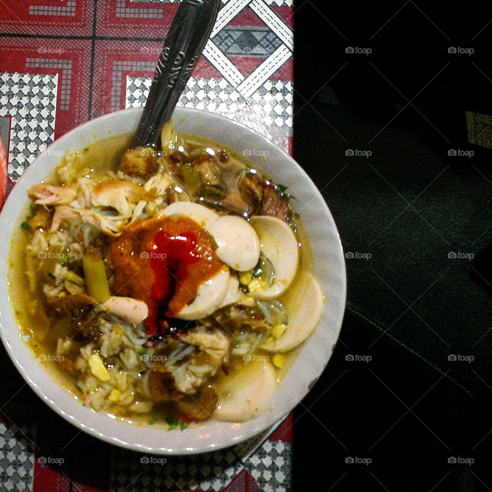 Soto (also known by several local names, such as, sroto, sauto, tauto, or coto) is a typical Indonesian food such as soup made from meat and vegetable stock.