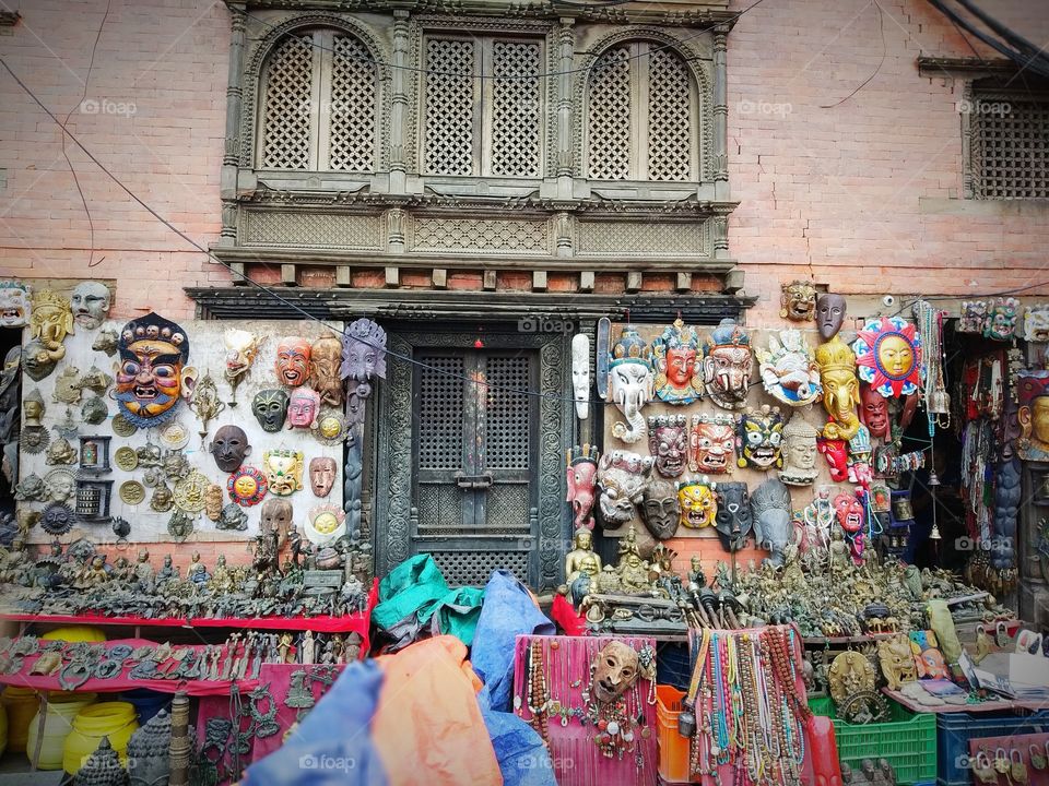 Handicraft market on street in Nepal