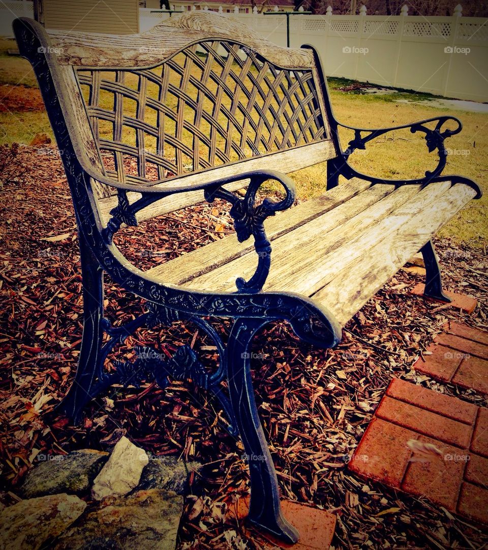 Distressed park bench