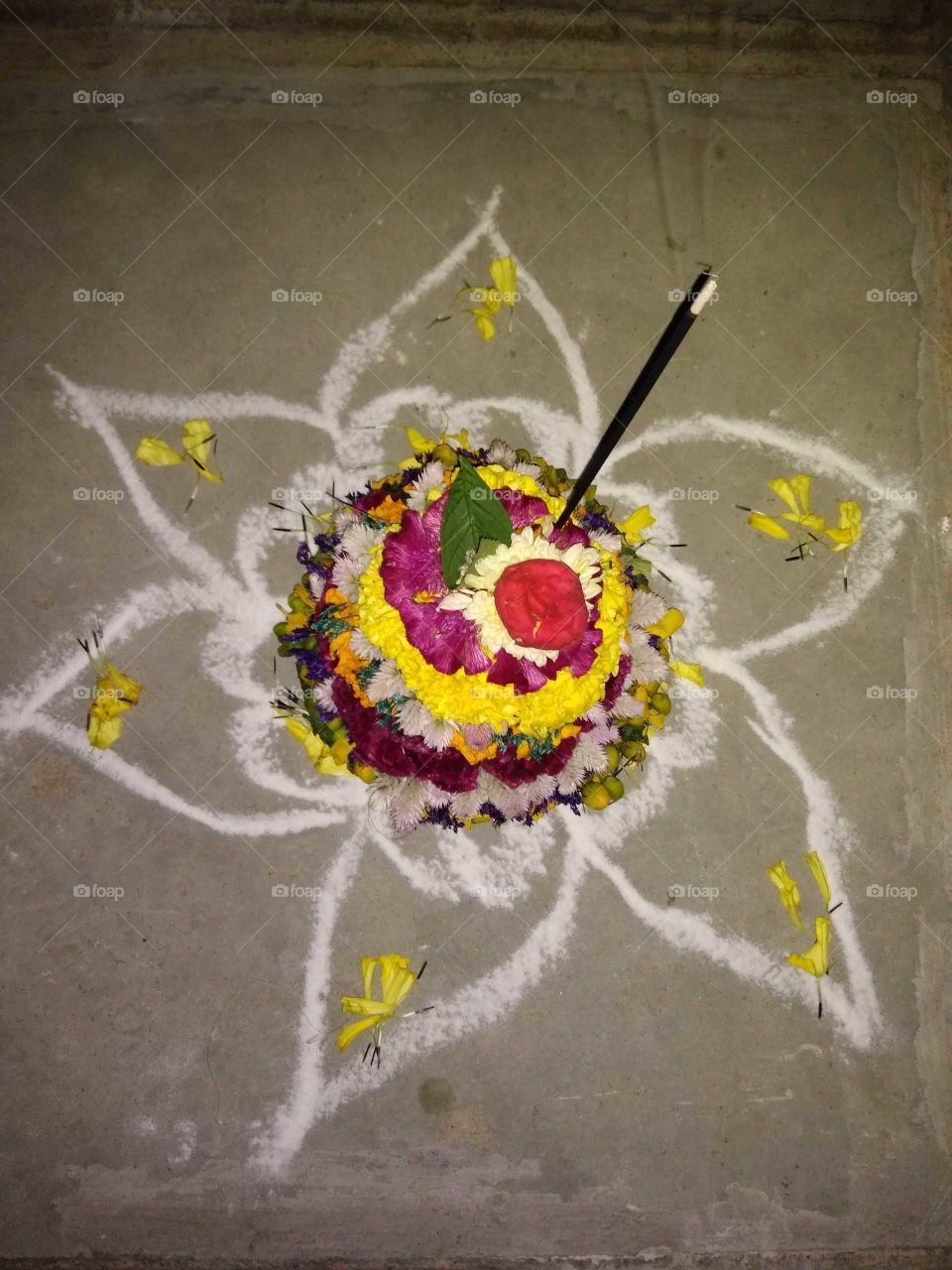 flowers arrangements for the festival called batukamma in telangana india