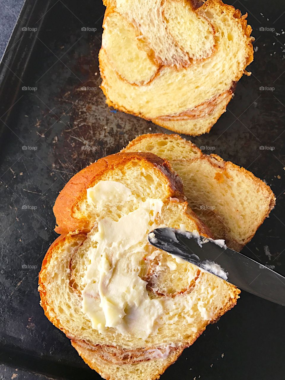 Cinnamon swirl bread with butter 